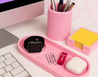 Schreibtisch Organizer Set mit Stifthalter, Haftnotizhalter und Tablett, 3D-gedrucktes Schreibtischzubehör, Home Office Organizer, Schreibtisch Bürobedarf