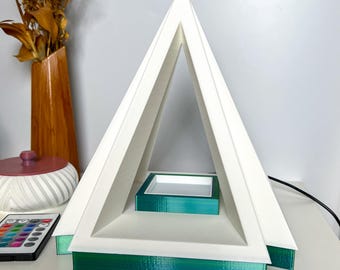 Pyramid LED Table Lamp, 3D Printed Lamp for cool home or office decor, Desk Lamp for ambient lighting,Geometric Bedside lamp for Bedroom