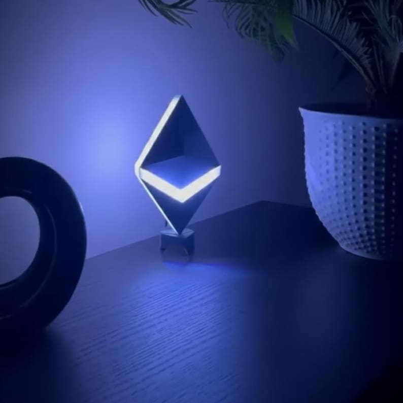 Modern Desk Lamp with RGB LED Lights, Unique Ethereum 3d Printed Lamp for Office Decor image 3