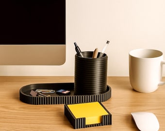 Set di accessori da scrivania con portapenne, porta note adesive e vassoio raccoglitutto, organizer da scrivania stampato in 3D estetico