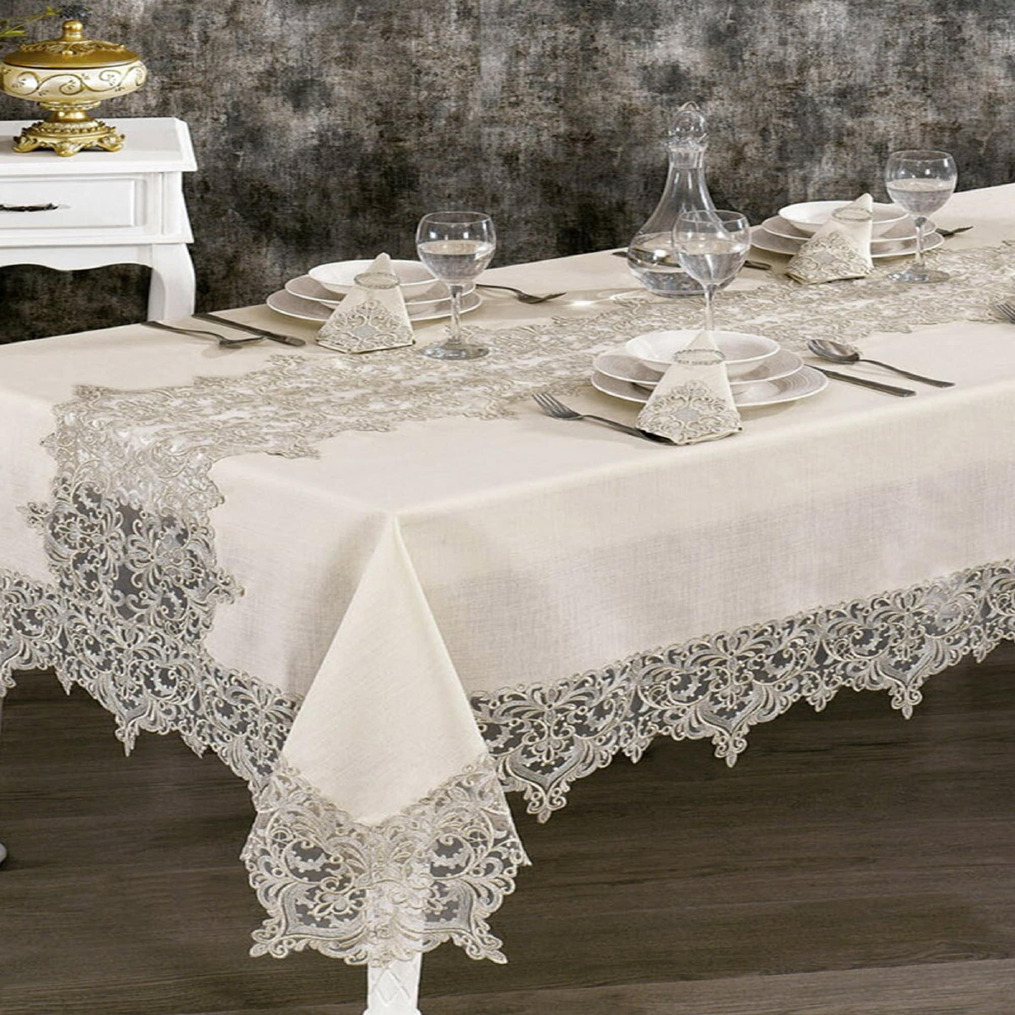 Lace Embroidered Handmade Very Luxury Tablecloth 25 Pieces Etsy