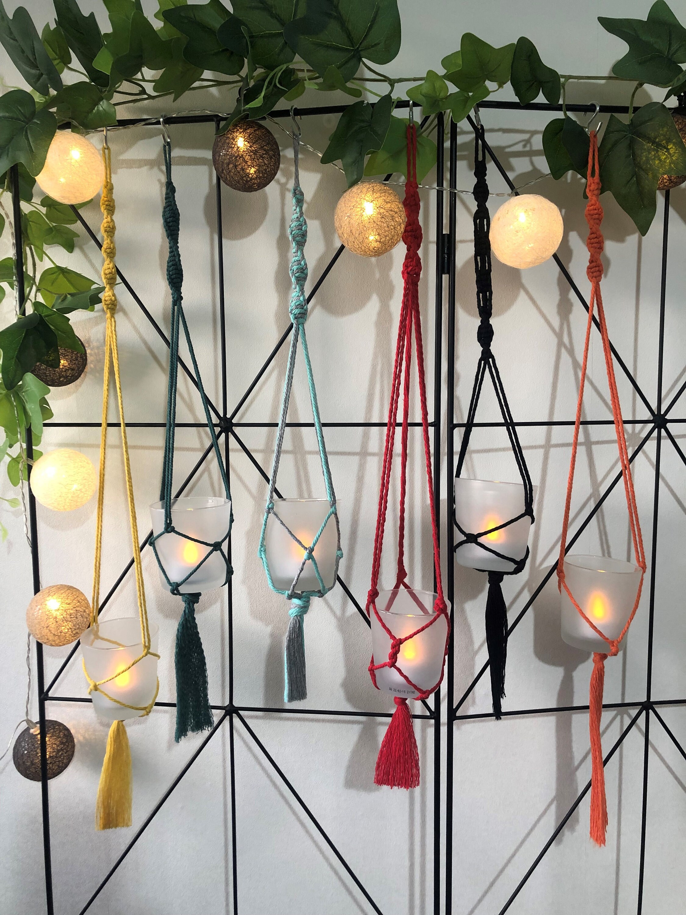 Suspensions Photophores en Macramé Tous Coloris