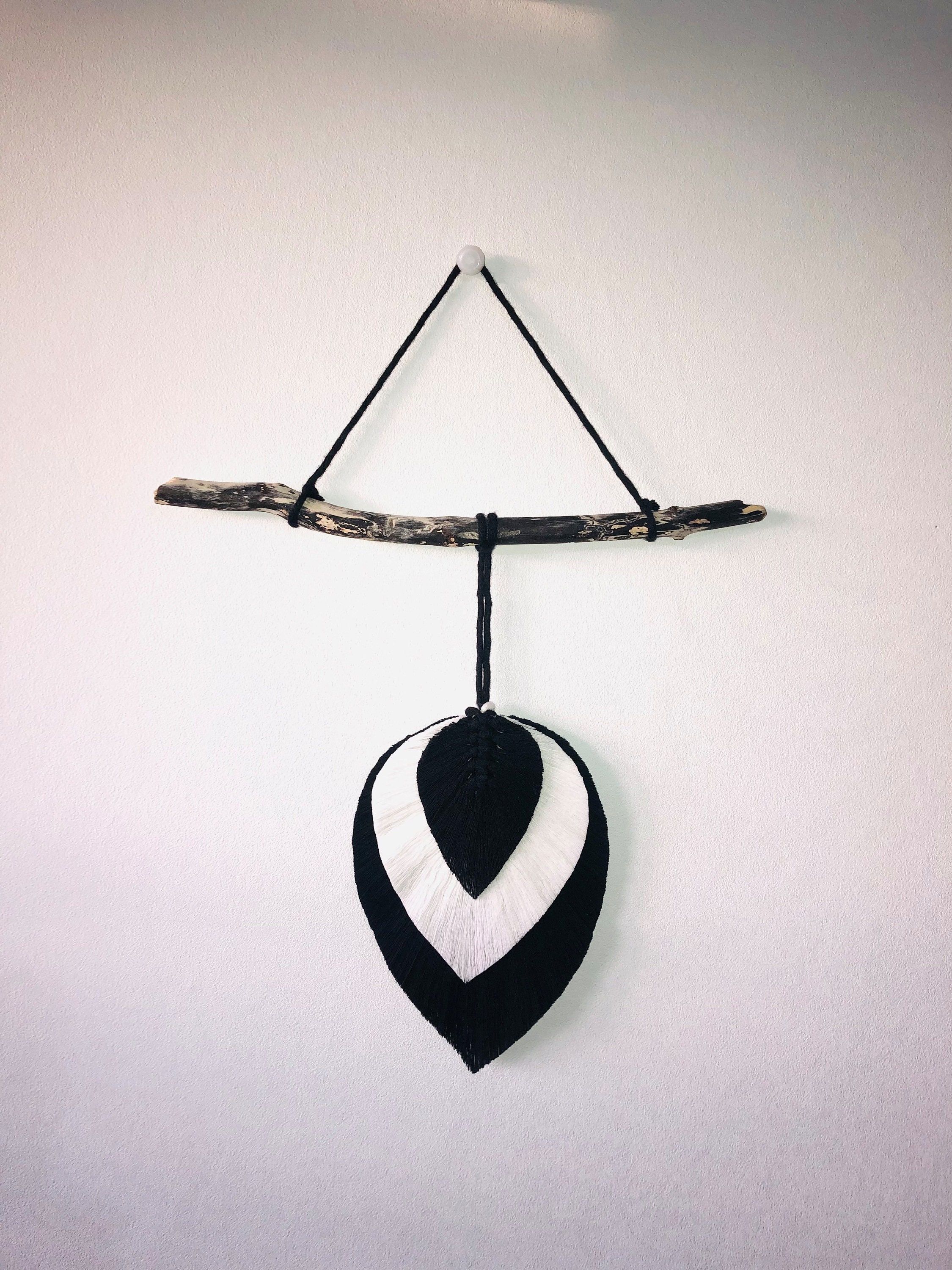 Suspension 3 Plumes Superposées Noires et Blanches