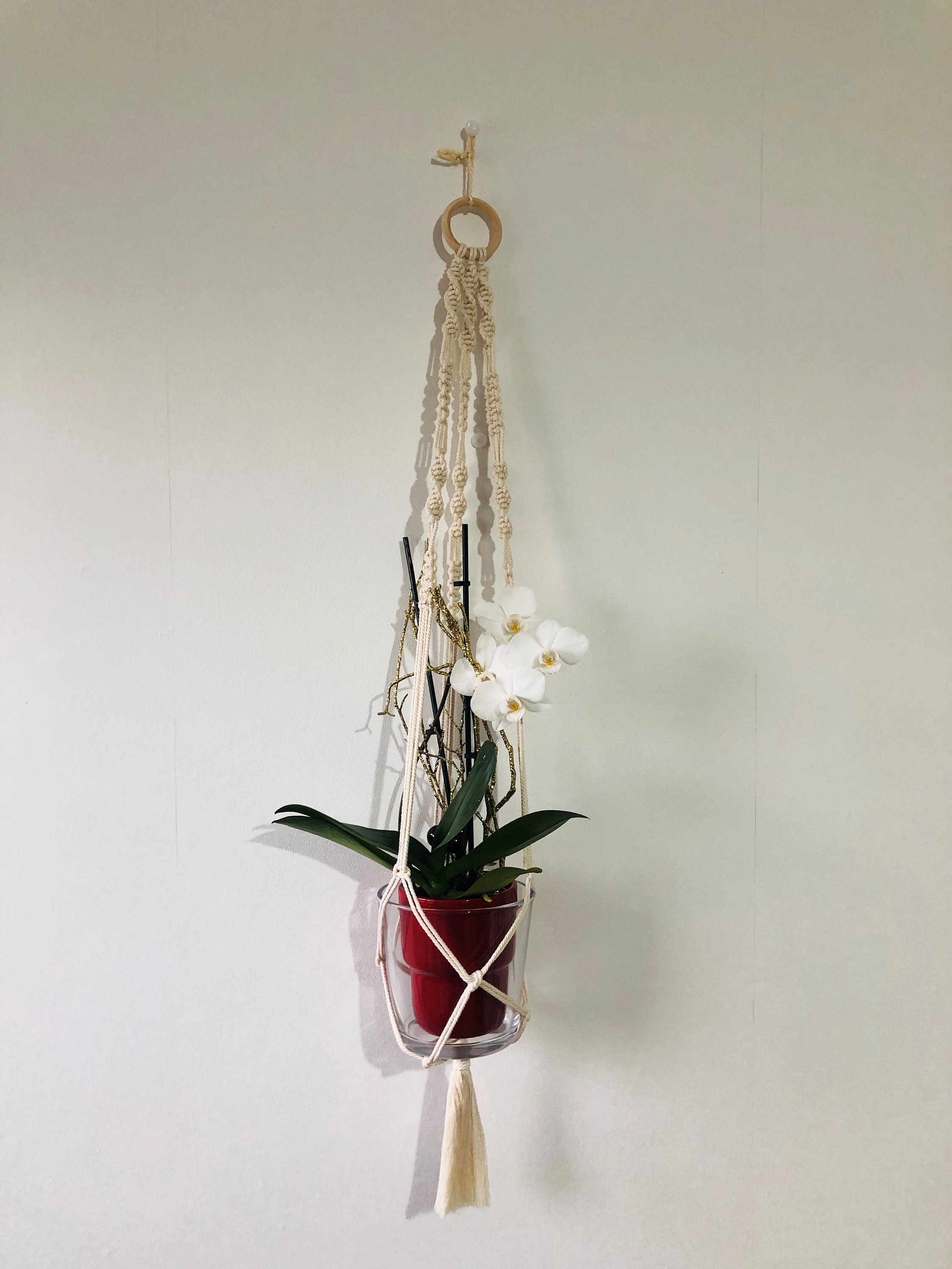 Grande Suspension Plante Macramé Écru