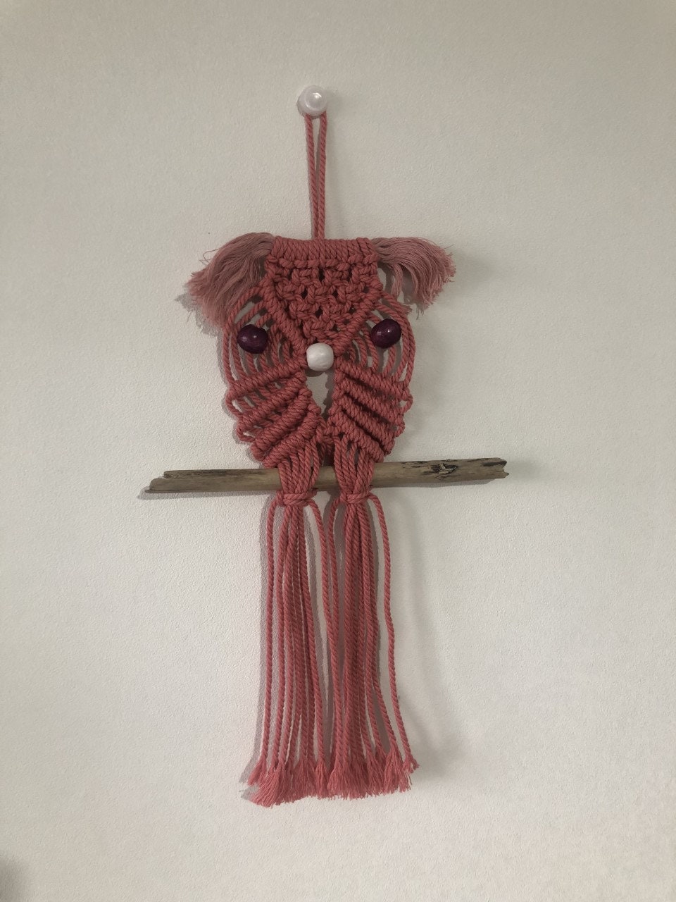 Petit Hibou Rose en Macramé Fait Main