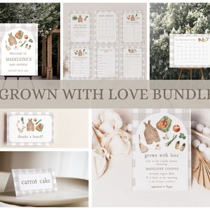 Grown with Love Farmer&#39;s Market Baby Shower Bundle, Locally Grown Baby Shower Invite Complete Bundle Editable Templates, Veggie Baby Shower