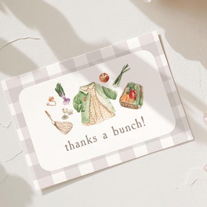 Grown with Love Girl Market babyshower bedankkaartsjabloon, boerenmarkt babyshower, bewerkbare sjabloon, BEWERKEN MET CORJL
