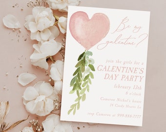 Galentine's Day Party Invitation, Simple Classic Galentine's Invite, Valentine's Invitation Card, Editable Template