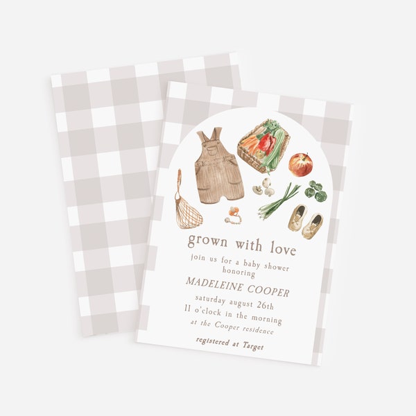 Grown with Love Market Baby Shower Invitation Template , Farmer's Market Baby Shower Invite Template, Editable Template