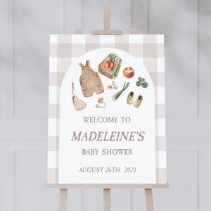Mit Liebe gewachsen Markt Babyparty Willkommensschild Vorlage, Bauernmarkt Babypartyschild, bearbeitbare Willkommensschild Vorlage