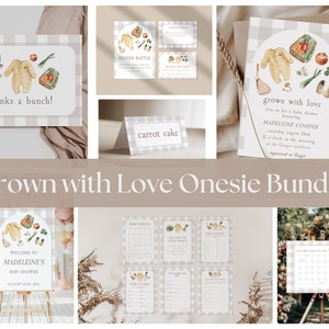 Grown with Love Gender Neutral Farmer&#39;s Market Baby Shower Bundle, Locally Grown Baby Shower Invite Complete Bundle Editable Templates