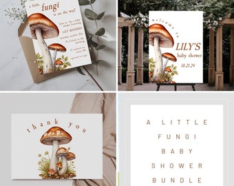 Mushroom Baby Shower Invitation Bundle, Gender Neutral (Editable Corjl Template)