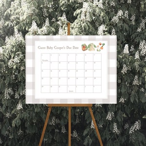 Mit Liebe gewachsen Markt Baby Mädchen Fälligkeitsdatum Zeichen Spiel, Errate Babys Fälligkeitsdatum Babyparty Spiel Poster bearbeitbare Vorlage, Kalender Fälligkeitsdatum Zeichen