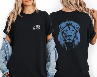 Minimalist Christian T-Shirt Comfort Colors® Jesus is King Shirt Religious Gift for Him or Her Lion Apparel Jesus Shirt
