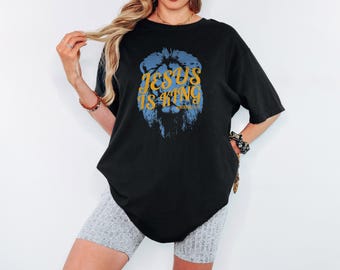 Comfort Colors Jesus is King Lion Shirt for Men & Women Religious Apparel Gift Christian Shirt Bible Verse Tee Religious T-shirt Jesus Shirt