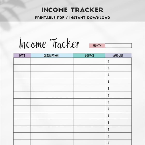 Income Tracker Printable Etsy