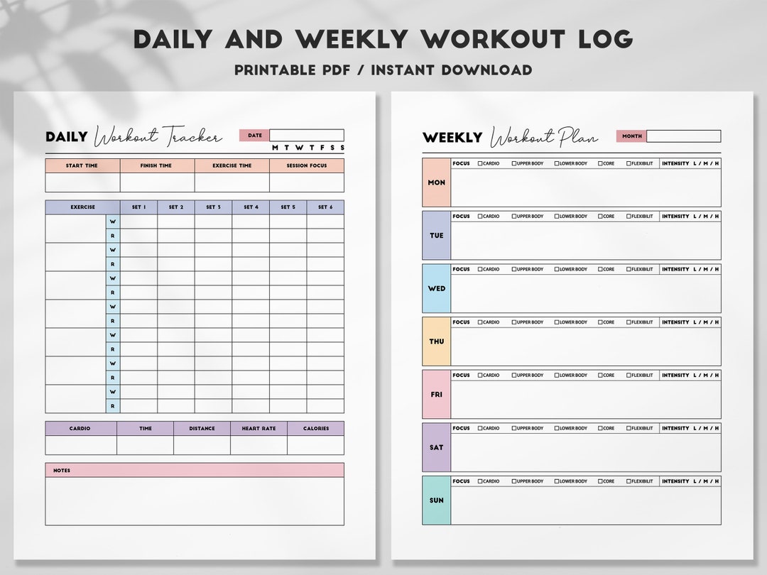 Workout Log Workout Tracker Printable Weekly Workout - Etsy Australia