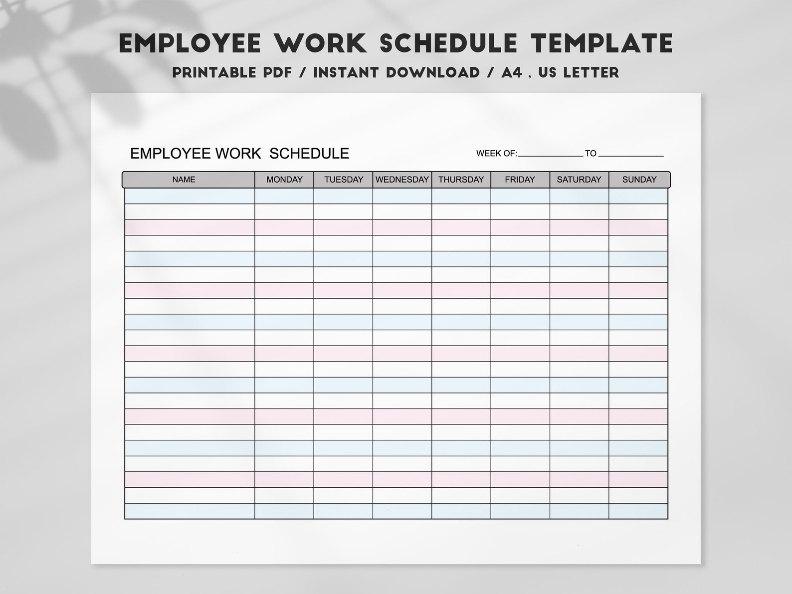 Personalplan Vorlage Zum Ausdrucken PDF Wochenplan Etsy de