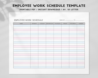 employee schedule template printable pdf weekly timesheet etsy australia
