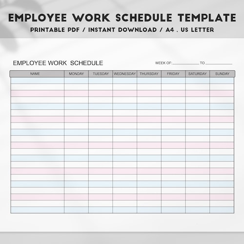 Employee Schedule Template Printable PDF Weekly Timesheet - Etsy