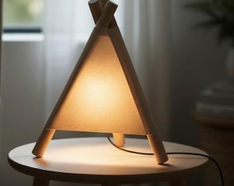 Skin Color Tent Table Lamp, Minimalist Lighting, Wood Bulb, Home Decor, Organic  Refined Design