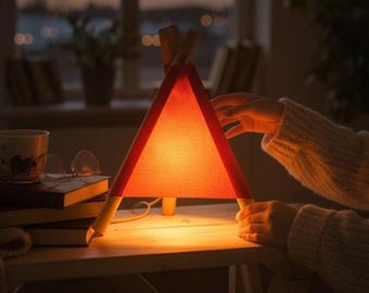 Copper Color Tent Table Lamp, Minimalist Lighting, Wood Bulb, Home Decor, Organic  Refined Design