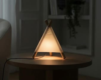 Beige Color Tent Table Lamp, Minimalist Lighting, Wood Bulb, Home Decor, Organic  Refined Design