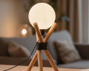 Tripod Table Lamp, Functional Desk Light for Workspaces, Handmade Moon Desk Lamp,Khaki Green
