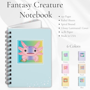 CUADERNO DE FANTASÍA / Ajolote, criatura marina, pez / Cuaderno, diario, bloc de dibujo / Artístico, caprichoso, alegre / Regalo para niños y adultos / Atención plena