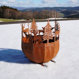 Edelrost fire bowl with forest scene - fire pot - fireplace