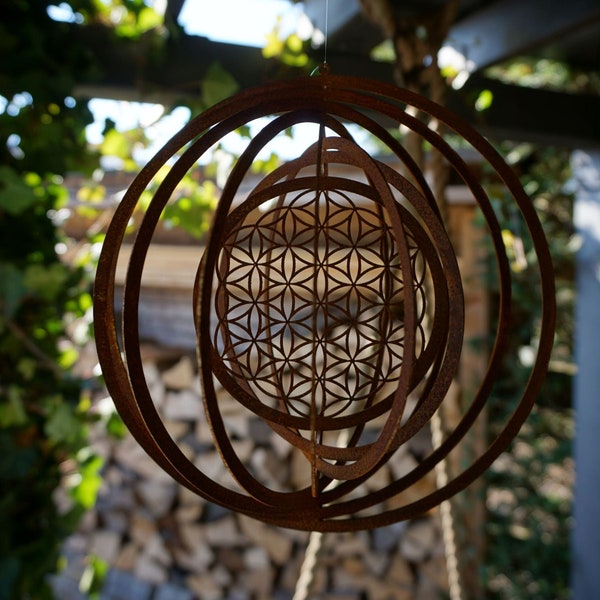 Windgong "Flower of Life" - patina - tuindecoratie - terrasdecoratie