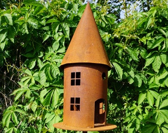 Edelrost Vogelhaus rund - Futterhaus - Gartendekoration - Vögel - Winter