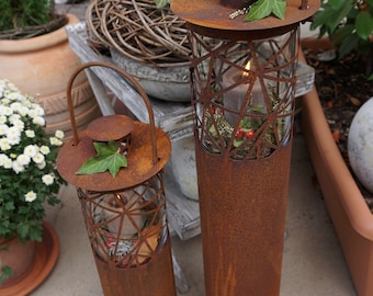 Lanterna patinata "Arte" - decorazione da giardino - rustica - ruggine
