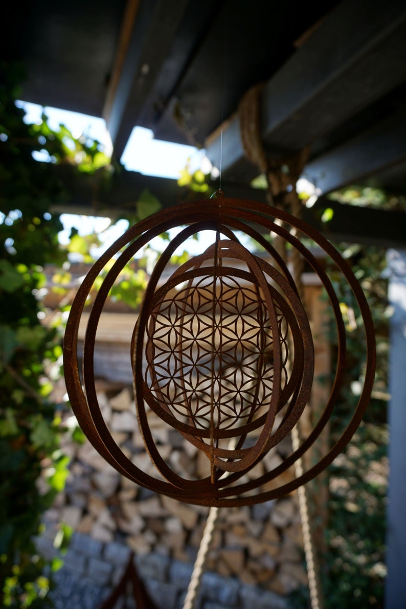 Wind chime Flower of Life patina garden decoration patio decoration image 1