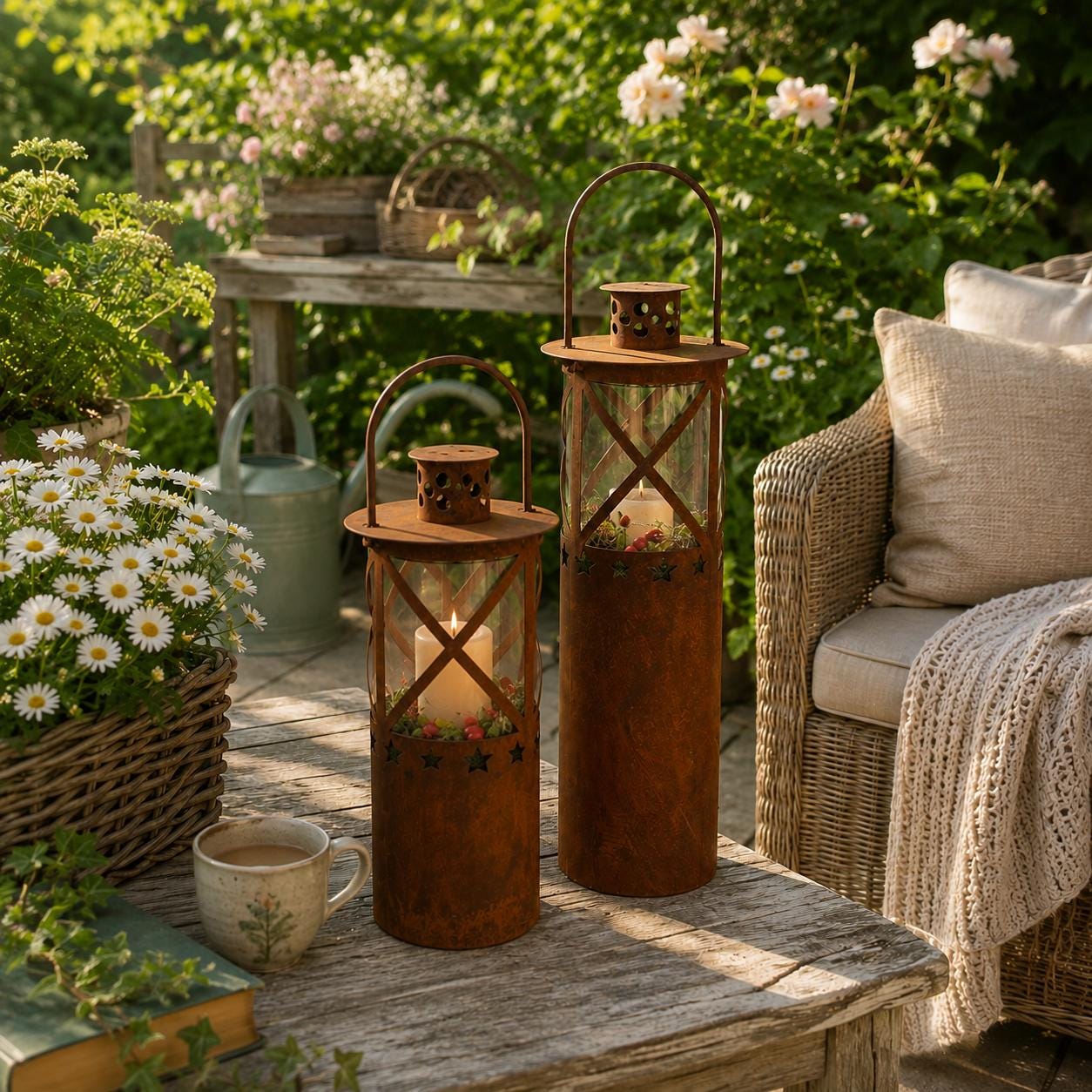 Deko-Laterne Aus Rost Zum Aufhängen – Vintage, Mit Jutekordel, 15x14 Cm, Für Garten, Terrasse & Balkon