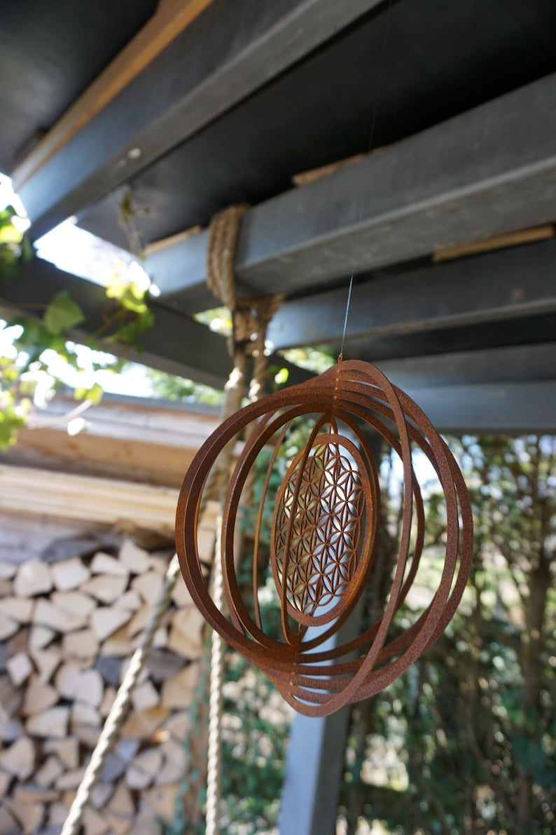 Wind chime Flower of Life patina garden decoration patio decoration image 5