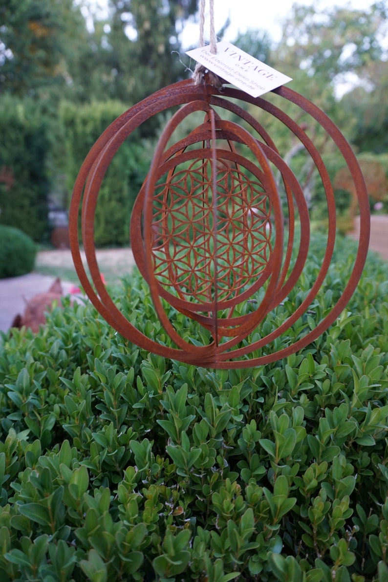 Wind chime Flower of Life patina garden decoration patio decoration image 8
