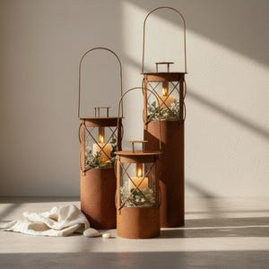 Lanterne rouille « Bella » - Décoration de jardin - Rustique - Rouille