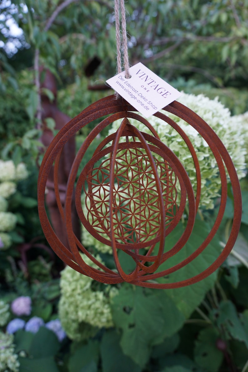 Wind chime Flower of Life patina garden decoration patio decoration image 7