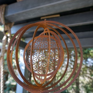 Wind chime Flower of Life patina garden decoration patio decoration image 4