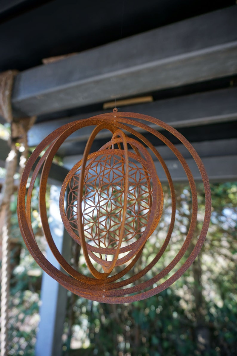 Wind chime Flower of Life patina garden decoration patio decoration image 4