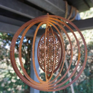 Wind chime Flower of Life patina garden decoration patio decoration image 3