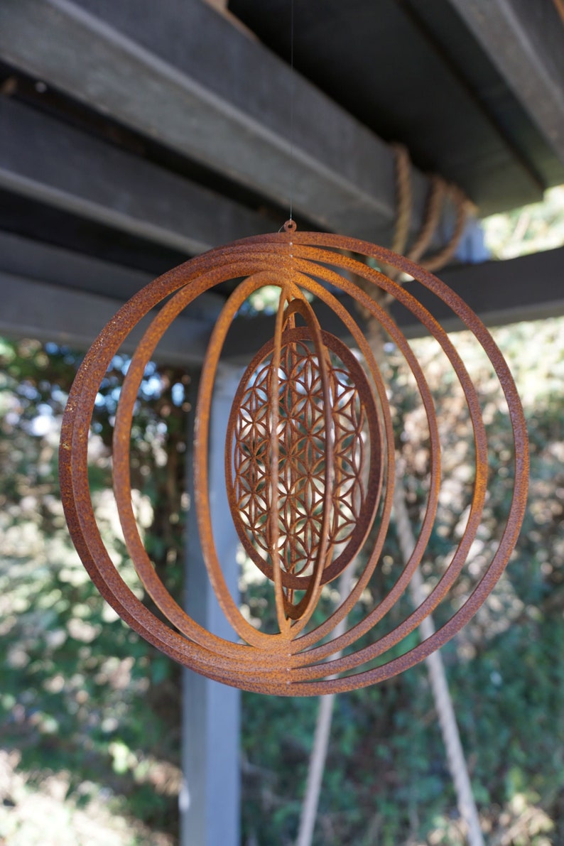 Wind chime Flower of Life patina garden decoration patio decoration image 3