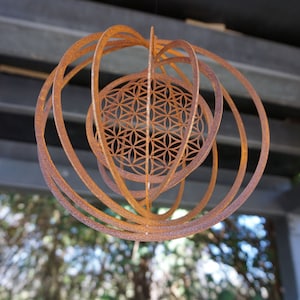 Wind chime Flower of Life patina garden decoration patio decoration image 6