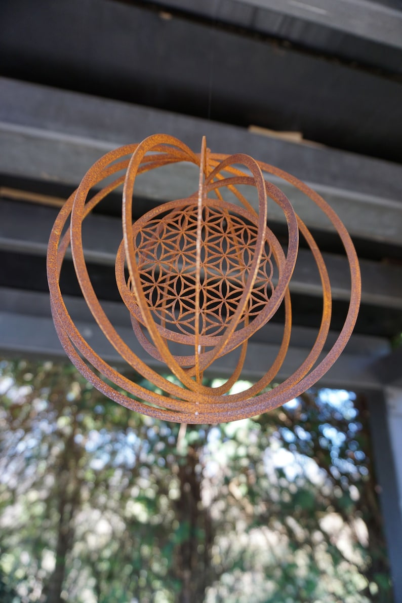 Wind chime Flower of Life patina garden decoration patio decoration image 6