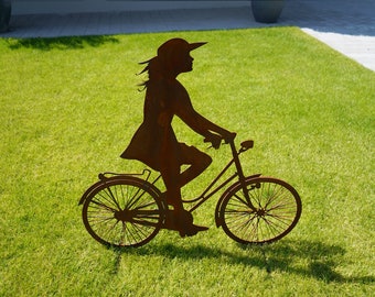 Edelrost Fahrradfahrerin Annelies - Edelostfigur - Gartendeko