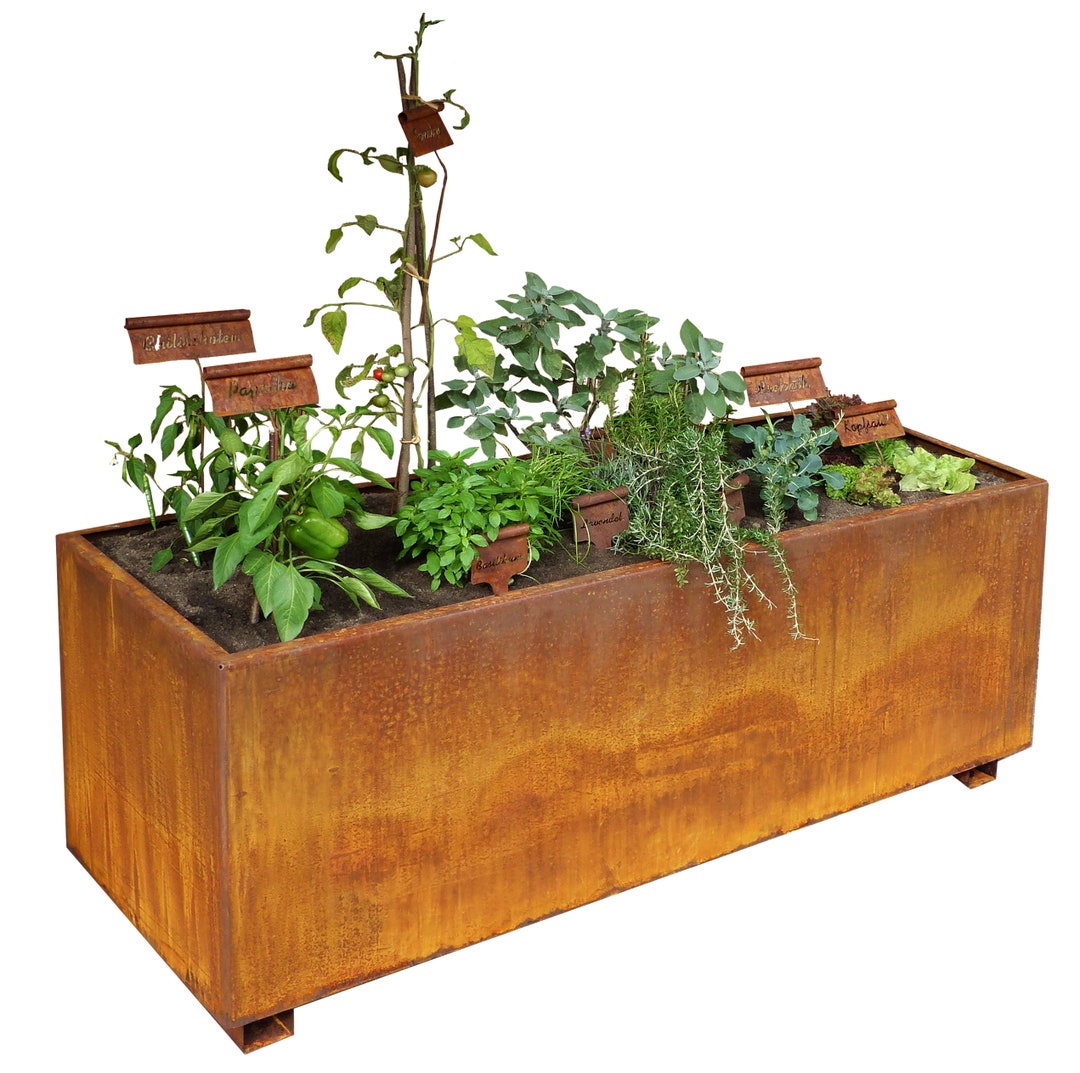 Intermediate Planter Corten Steel Raised Garden Bed -2000- Incl. Intermediate Shelf ...