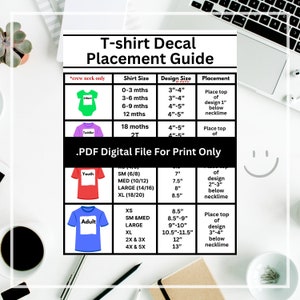 Shirt sizing guide, digital download, small business guides, pdf files, printable files, custom shirts