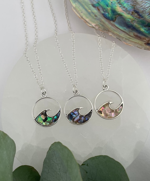 Abalone Shell Wave Pendant “Make Waves” . Ocean lover . Seascape . Beach jewellery . Surfs up. Shell jewellery . Wave necklace