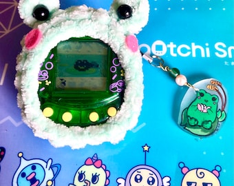 Hülle Kuschel Case passend für GigaPets Floppy Frog 2023 Frosch mit Perlenaugen,Bäckchen und Anhänger kawaii mit Perlen reine Handarbeit